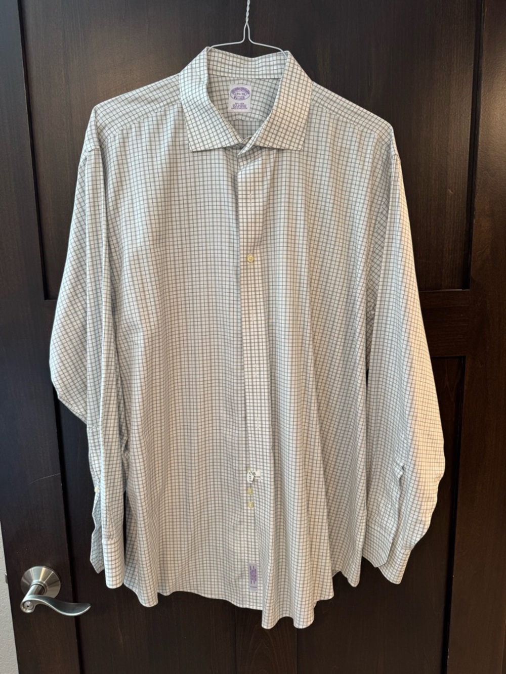 Brooks Brothers White and Blue Micro-Grid Dress Shirt